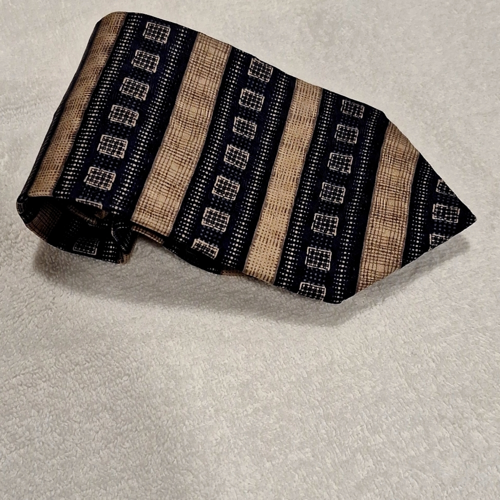 Iv Front #38Navy Tan and Blue Striped with Dots and Squares